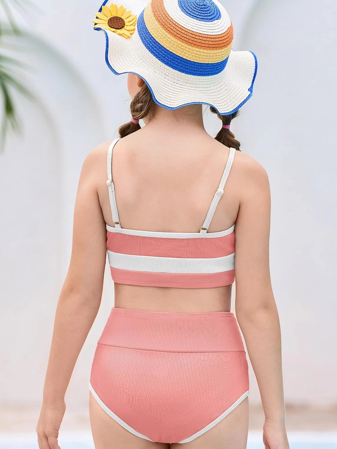 Haloumoning Girls Swimsuits Bikini Set Adjustable Straps Two Piece Color Block Girls' Swimwear with Chest Pad 5-14 Years