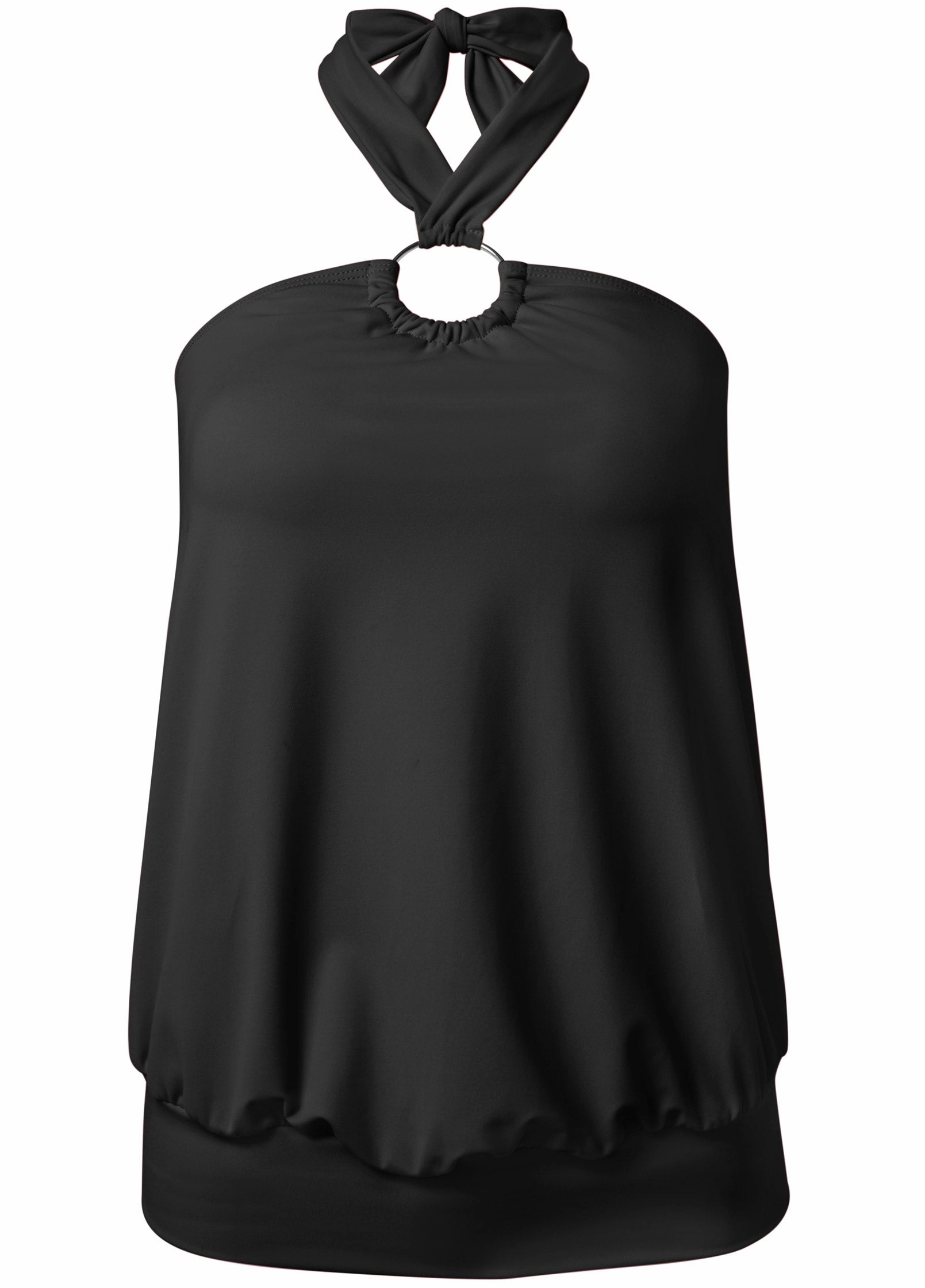 Halter Ring Blouson Tankini Top - Black Beauty