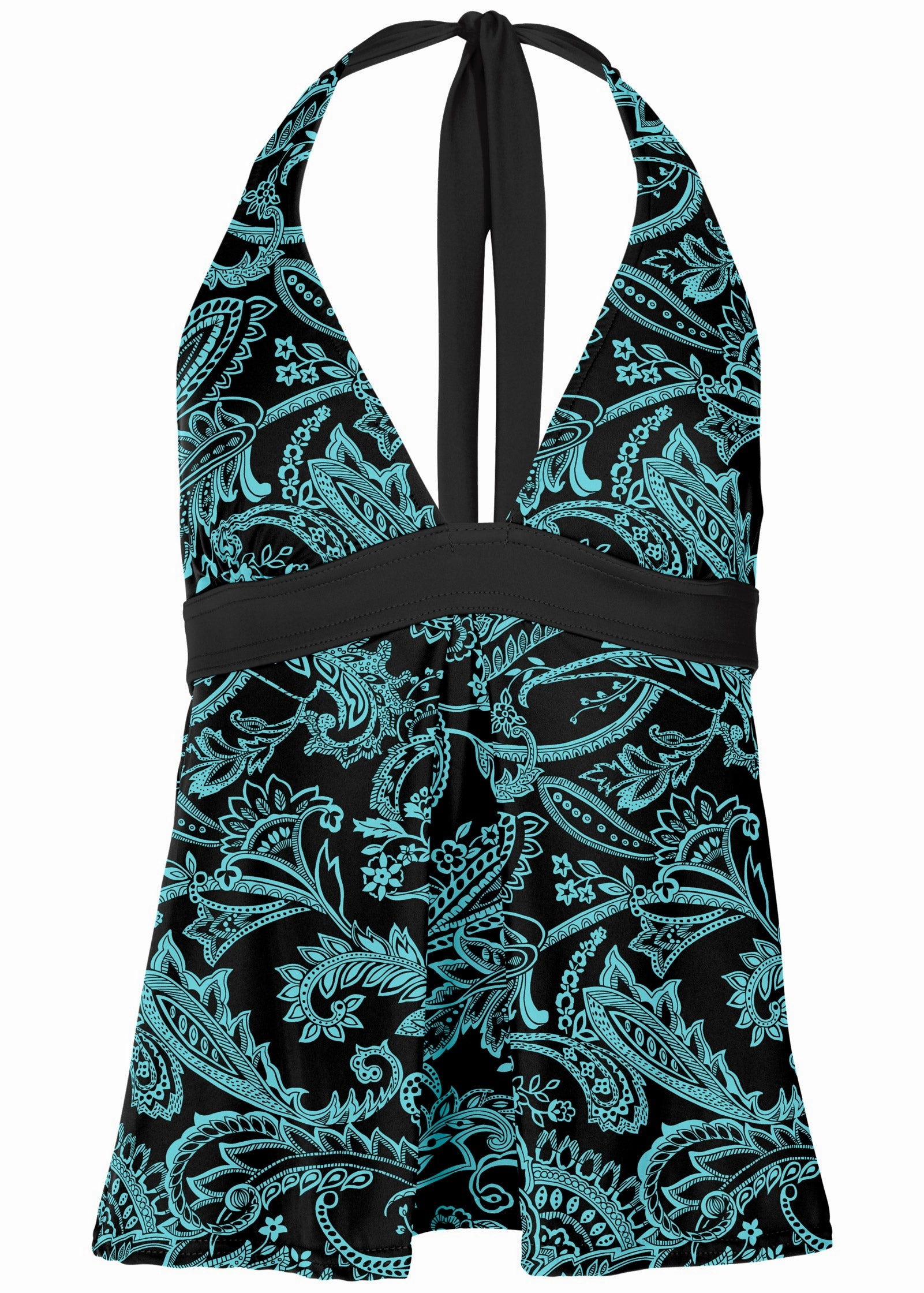 Halter Tankini - Mint & Black Paisley