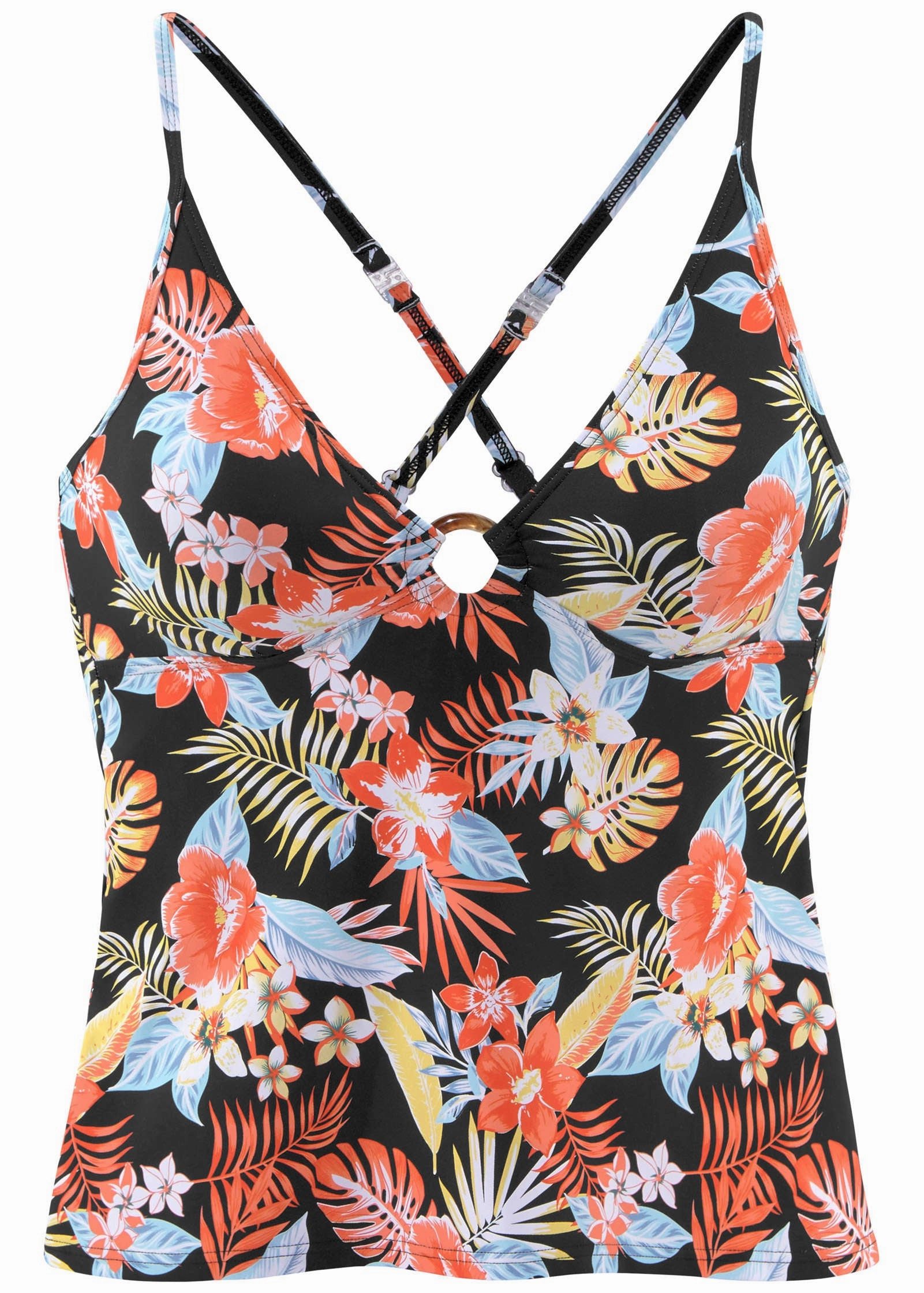 Halter Tankini Top - Red & Yellow Tropic