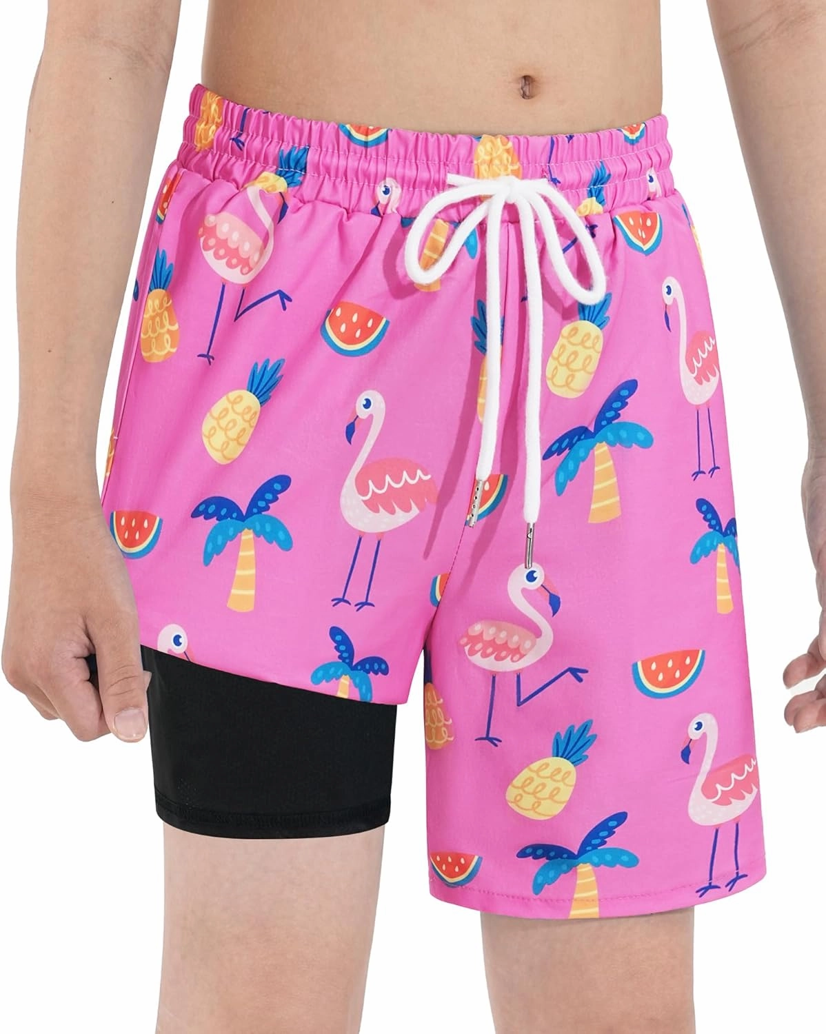 HASMES Boys Swim Trunks with Compression Liner Kids Bathing Suit Quick Dry Board Shorts Swimsuit for Teen 5-14Y