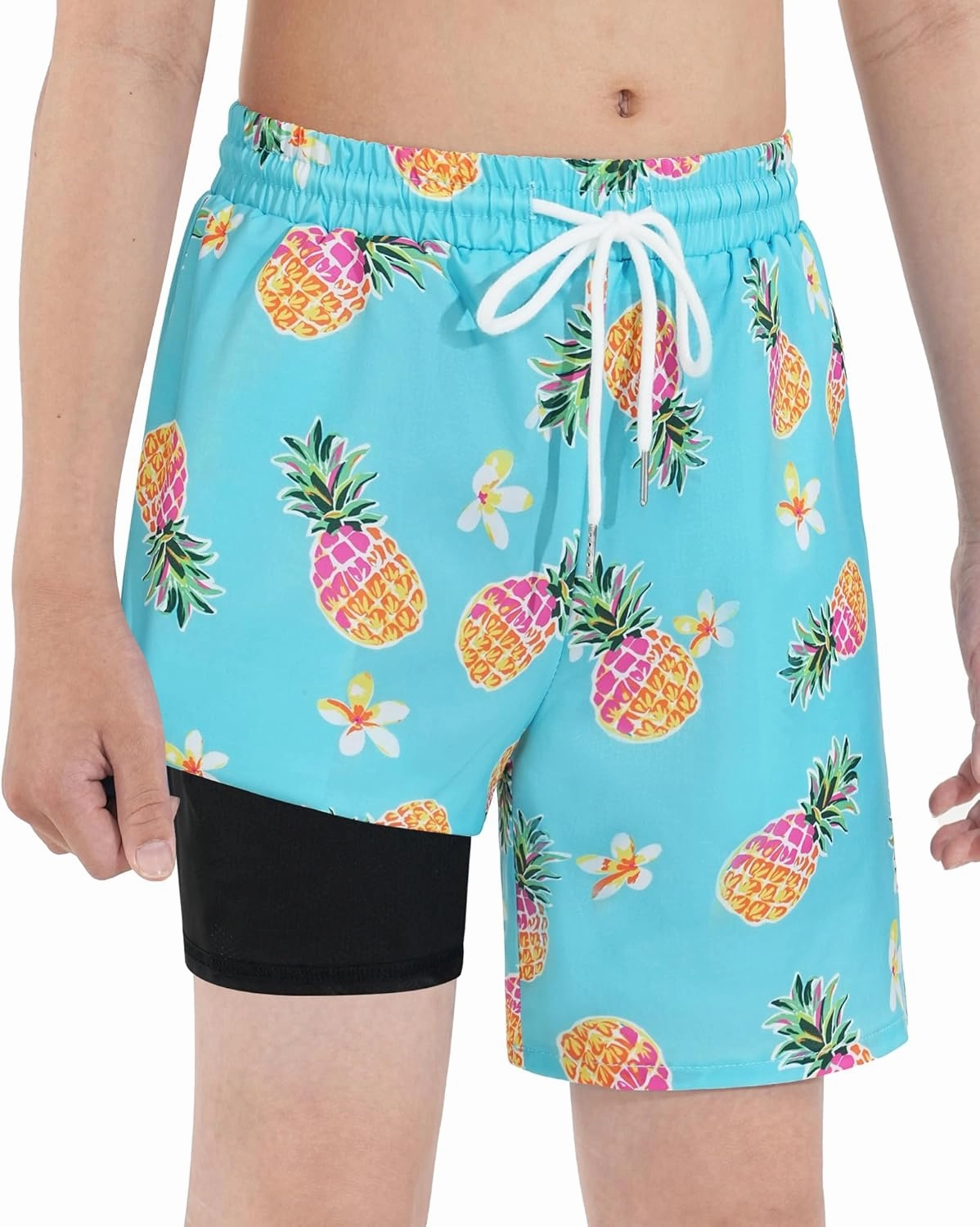 HASMES Boys Swim Trunks with Compression Liner Kids Bathing Suit Quick Dry Board Shorts Swimsuit for Teen 5-14Y