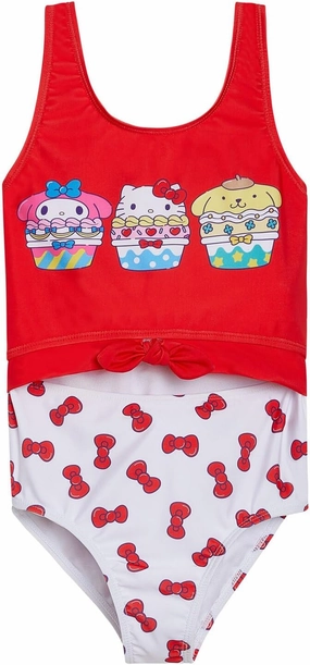 Hello Kitty Rainbow Girls UPF 50  One Piece Bathing Suit Little Kid to Big Kid Sizes (4-14-16)