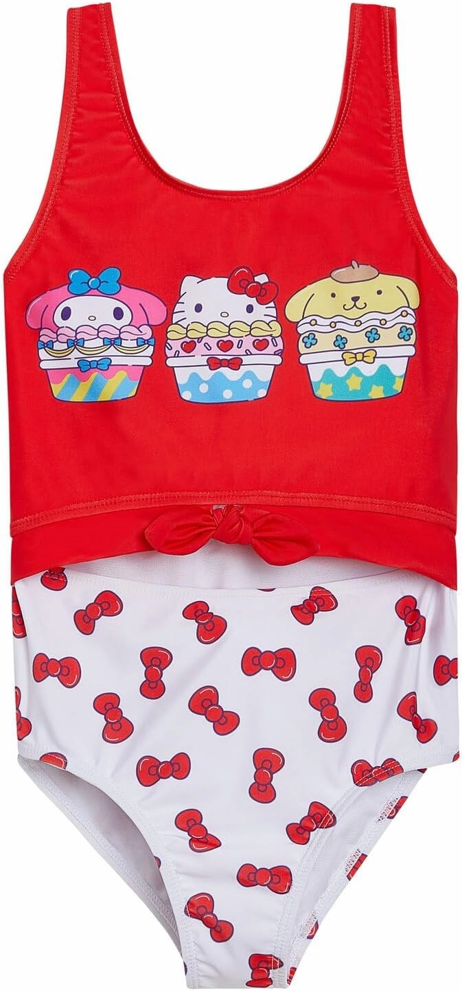 Hello Kitty Rainbow Girls UPF 50  One Piece Bathing Suit Little Kid to Big Kid Sizes (4-14-16)