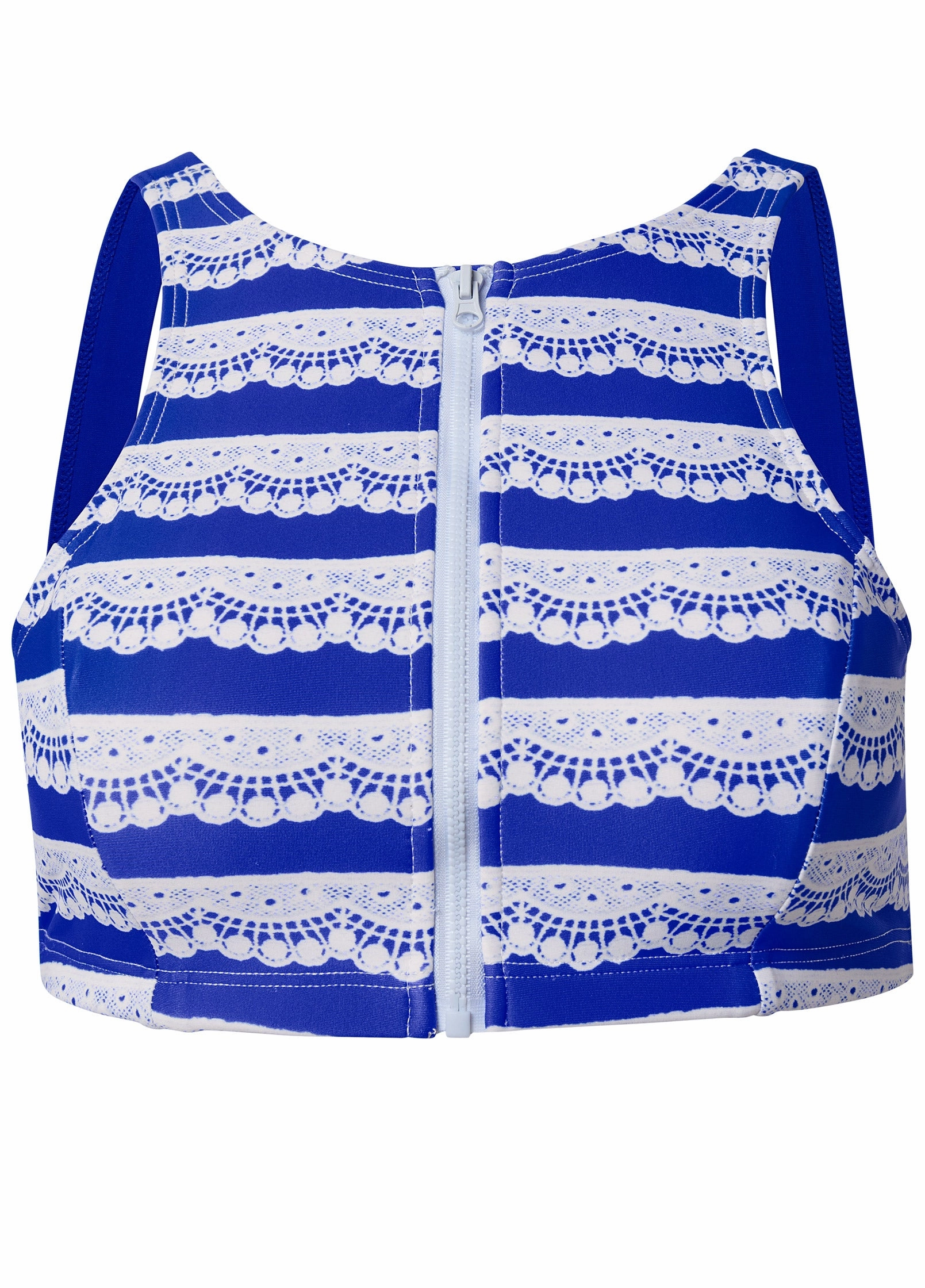 High-Neck Zip-Up Bikini Top - Eyelet Stripe