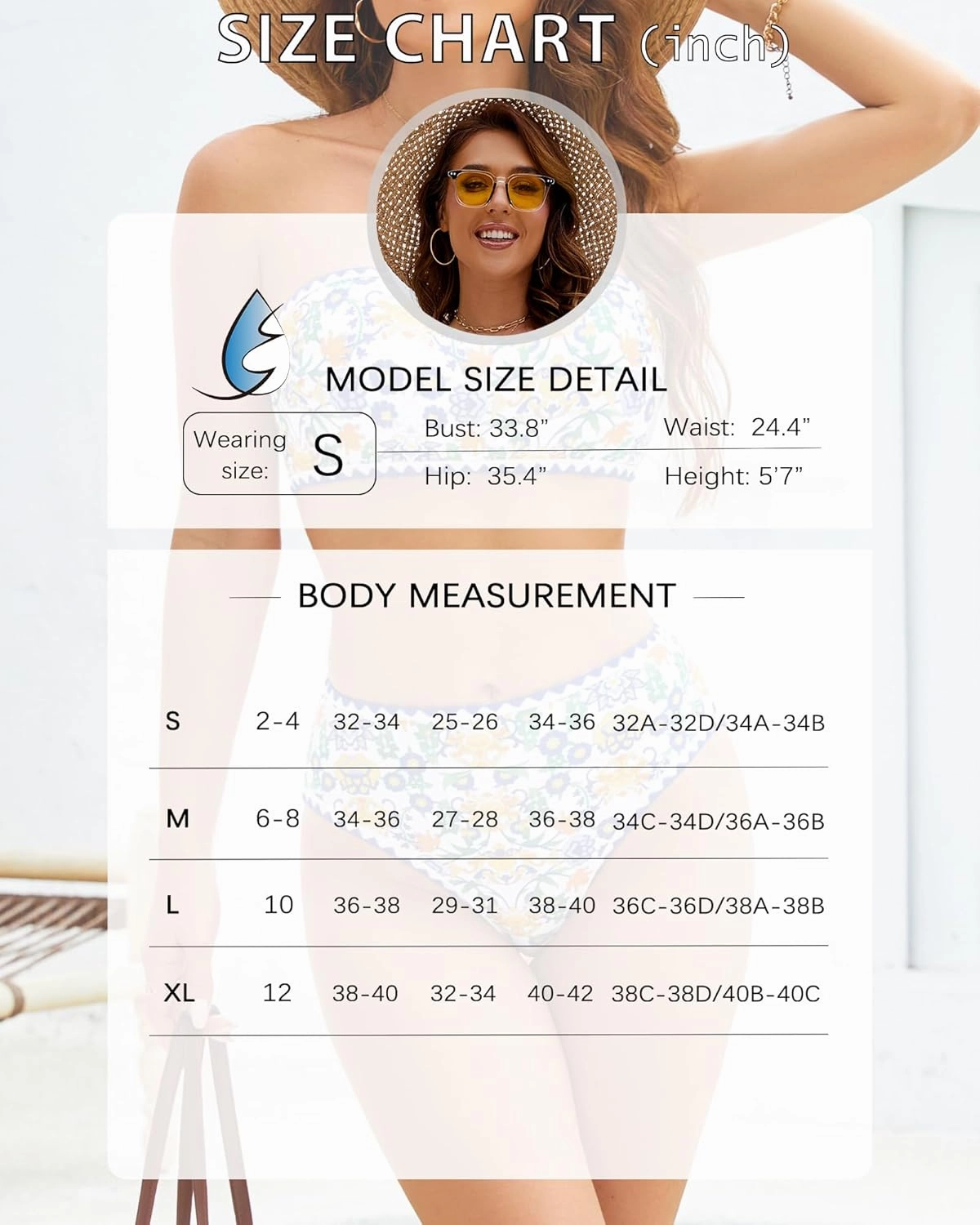 High Waisted Bikini Sets for Women Two Piece Swimsuits Floral Bathing Suits Tummy Control Bandeau Modest Swim Suits