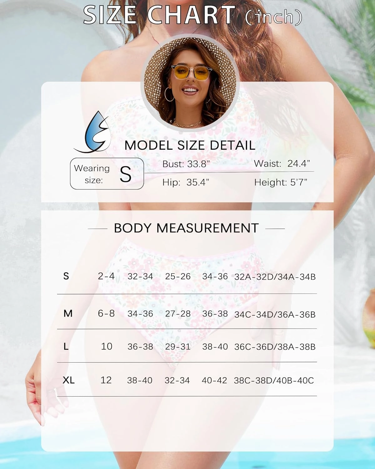 High Waisted Bikini Sets for Women Two Piece Swimsuits Floral Bathing Suits Tummy Control Bandeau Modest Swim Suits