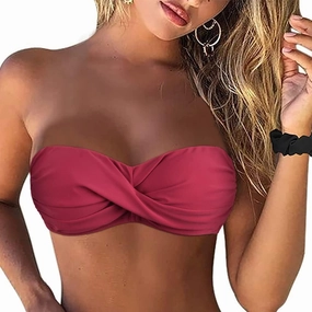 Hilor Women's Strapless Bandeau Bikini Top Halter Swimsuits Twist Push Up Bathing Suits Swim Tops