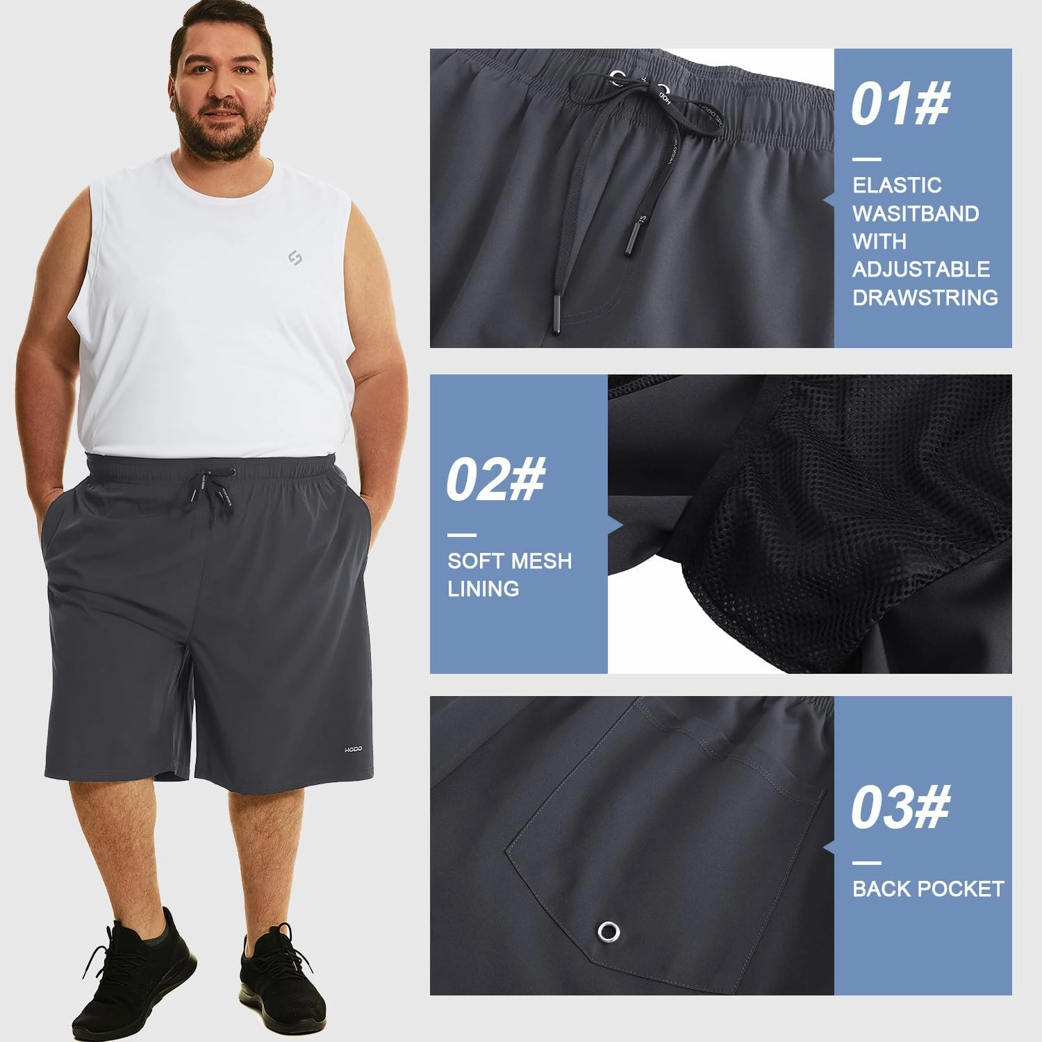 HOdo Mens Big and Tall Swim Trunks 11 inch with Mesh Liner 2X-7X