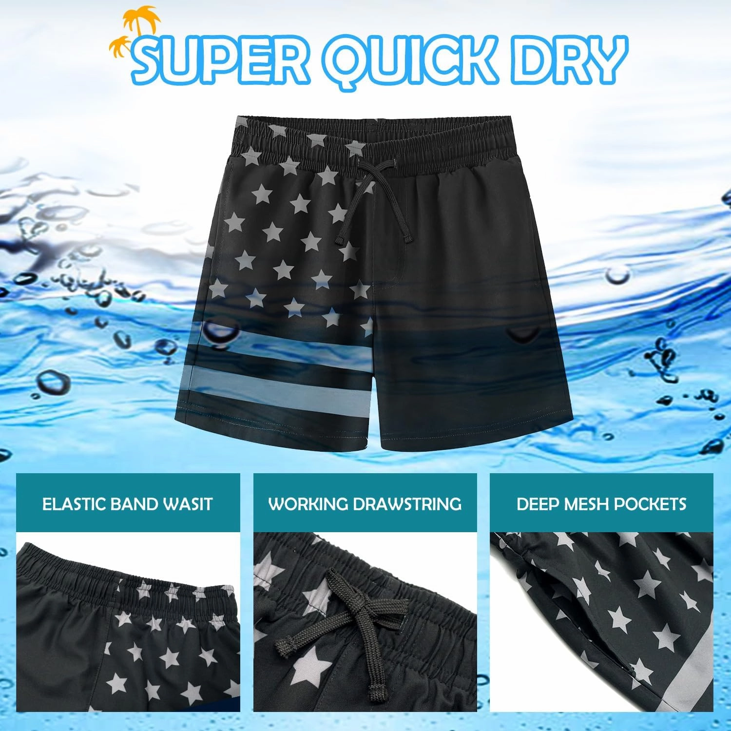 HODOSPORTS Boys Swim Trunks Swimwear Bathing Suits Swim Shorts with Pockets