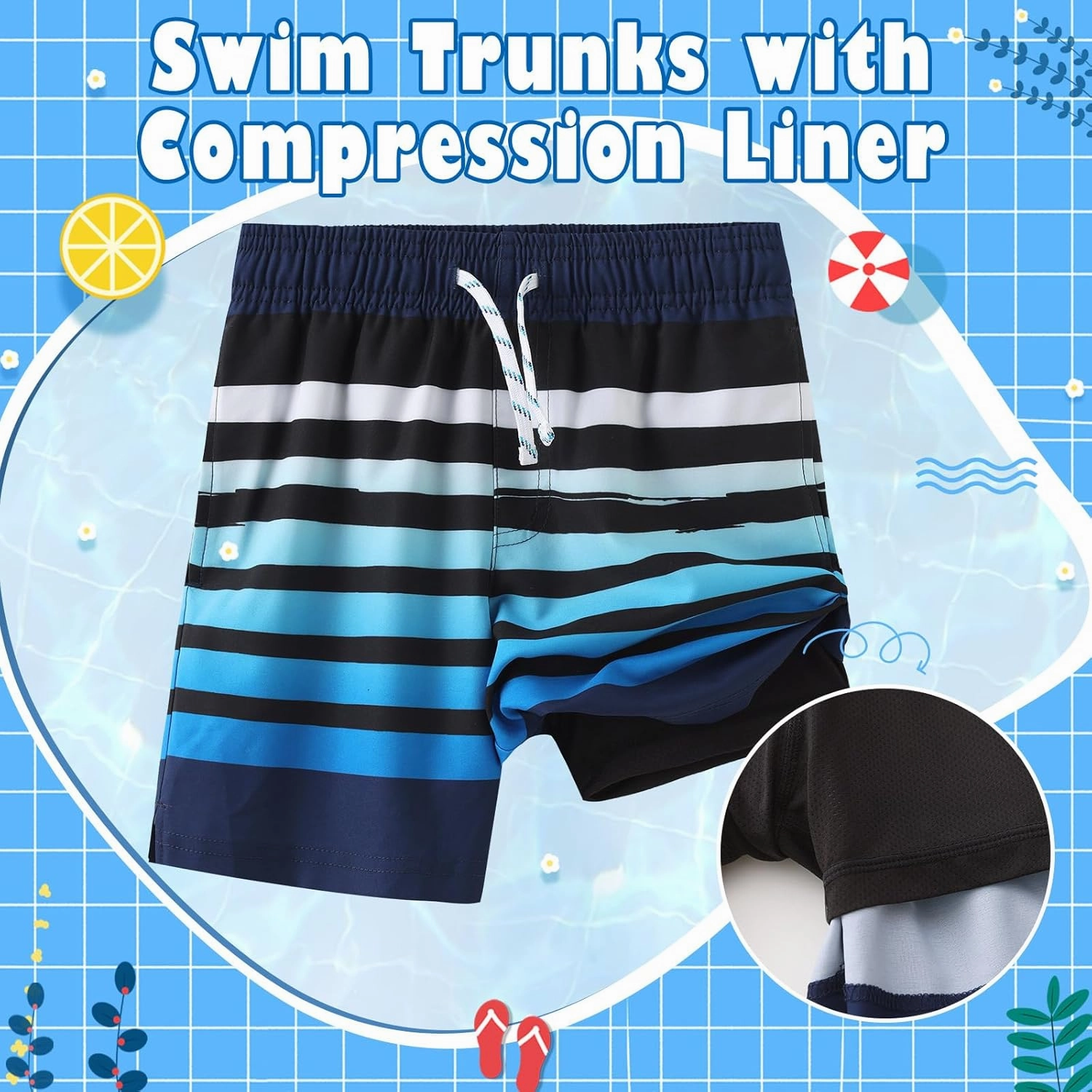HODOSPORTS Boys Swim Trunks with Compression Liner Swimwear Bathing Suits Swim Shorts with Pockets