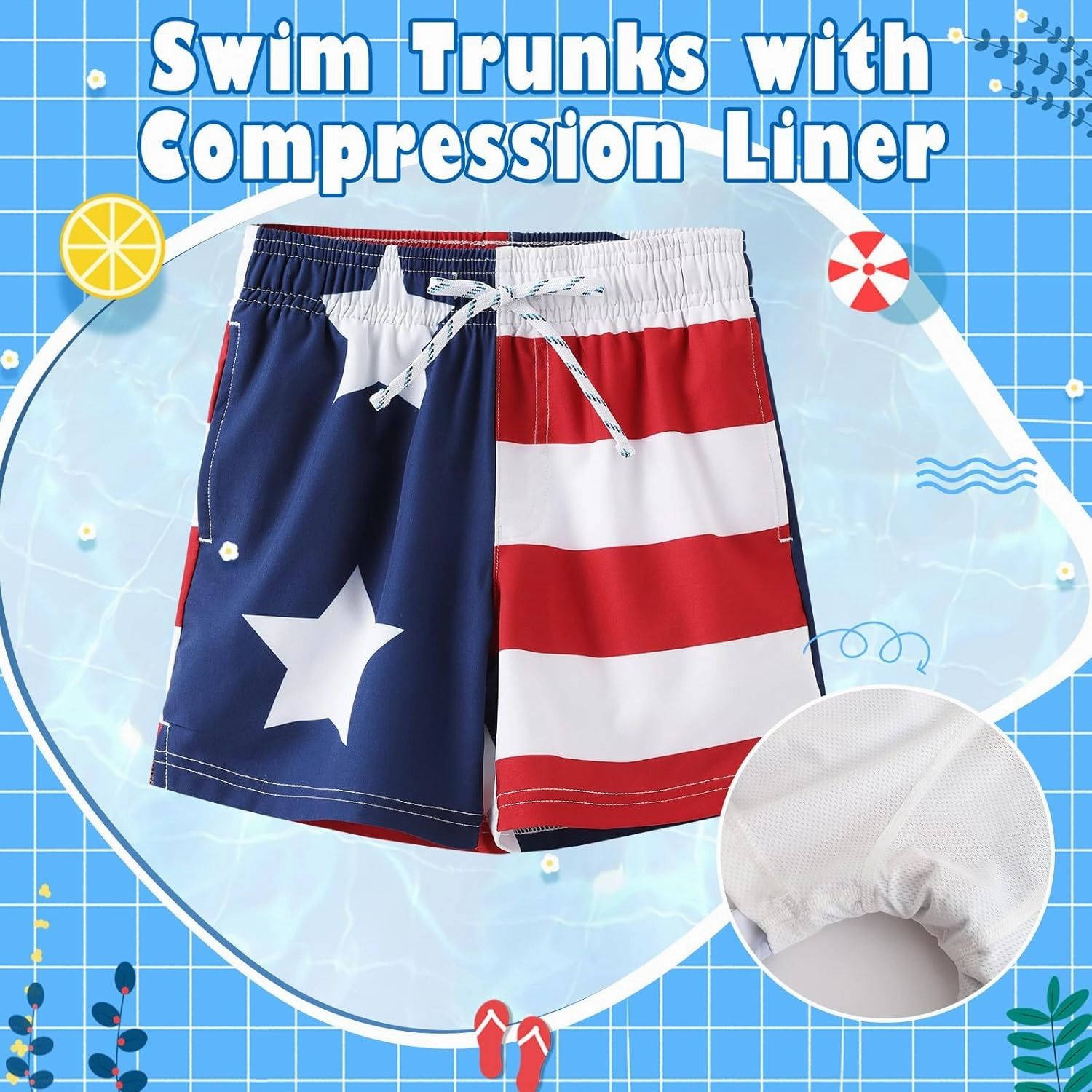 HODOSPORTS Boys Swim Trunks with Compression Liner Swimwear Bathing Suits Swim Shorts with Pockets
