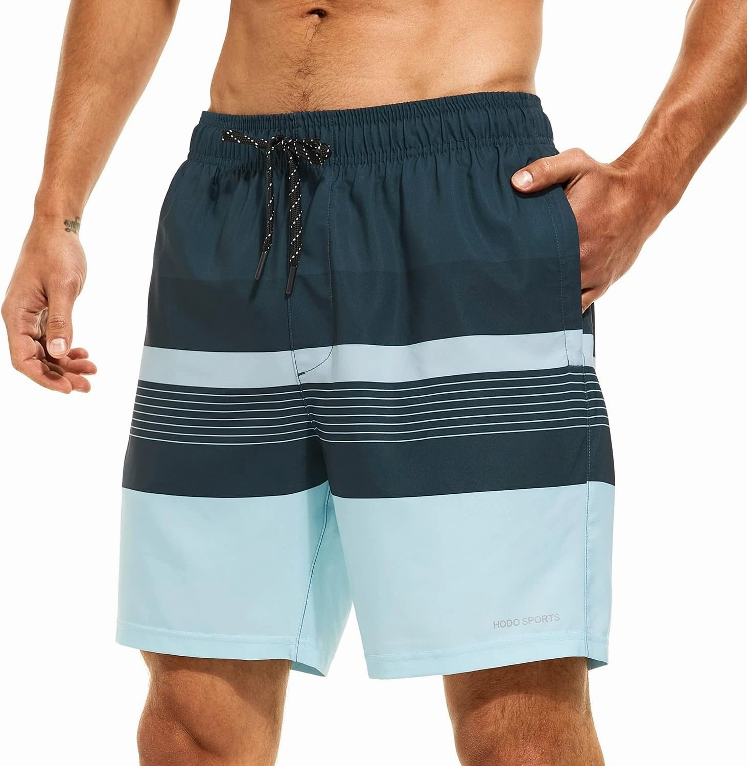 HODOSPORTS Mens Swimsuit Trunks 7" Quick-Dry Swim Shorts with Compression Liner and Zipper Pockets
