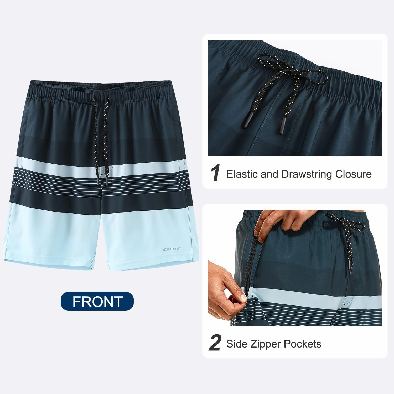 HODOSPORTS Mens Swimsuit Trunks 7" Quick-Dry Swim Shorts with Compression Liner and Zipper Pockets