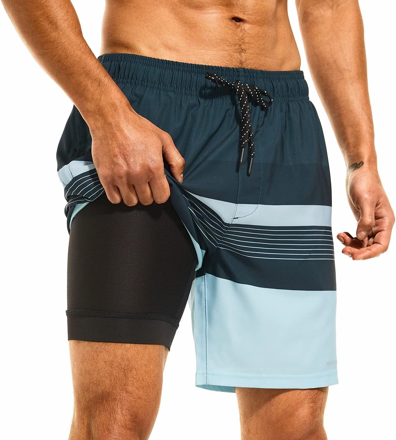 HODOSPORTS Mens Swimsuit Trunks 7" Quick-Dry Swim Shorts with Compression Liner and Zipper Pockets