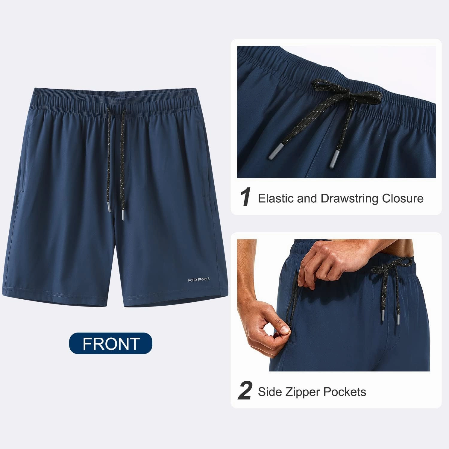 HODOSPORTS Mens Swimsuit Trunks 7" Quick-Dry Swim Shorts with Compression Liner and Zipper Pockets