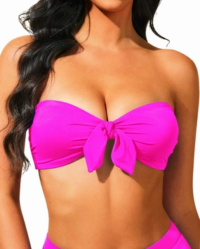 Holipick Bandeau Bikini Top for Women Strapless Swimsuit Tops Only Tie Front Bathing Suit Tops with Shoulder Straps
