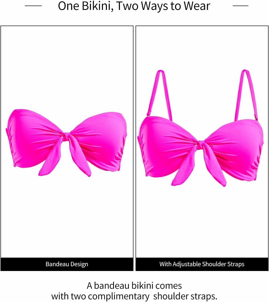 Holipick Bandeau Bikini Top for Women Strapless Swimsuit Tops Only Tie Front Bathing Suit Tops with Shoulder Straps