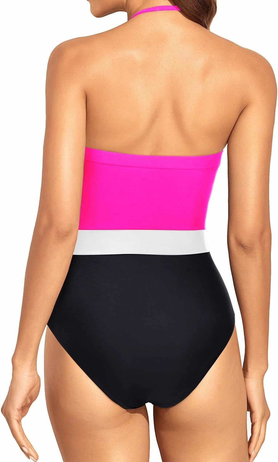 Holipick Strapless Bandeau One Piece Swimsuits Color Block for Women Full Coverage Bathing Suits Halter Swimwear