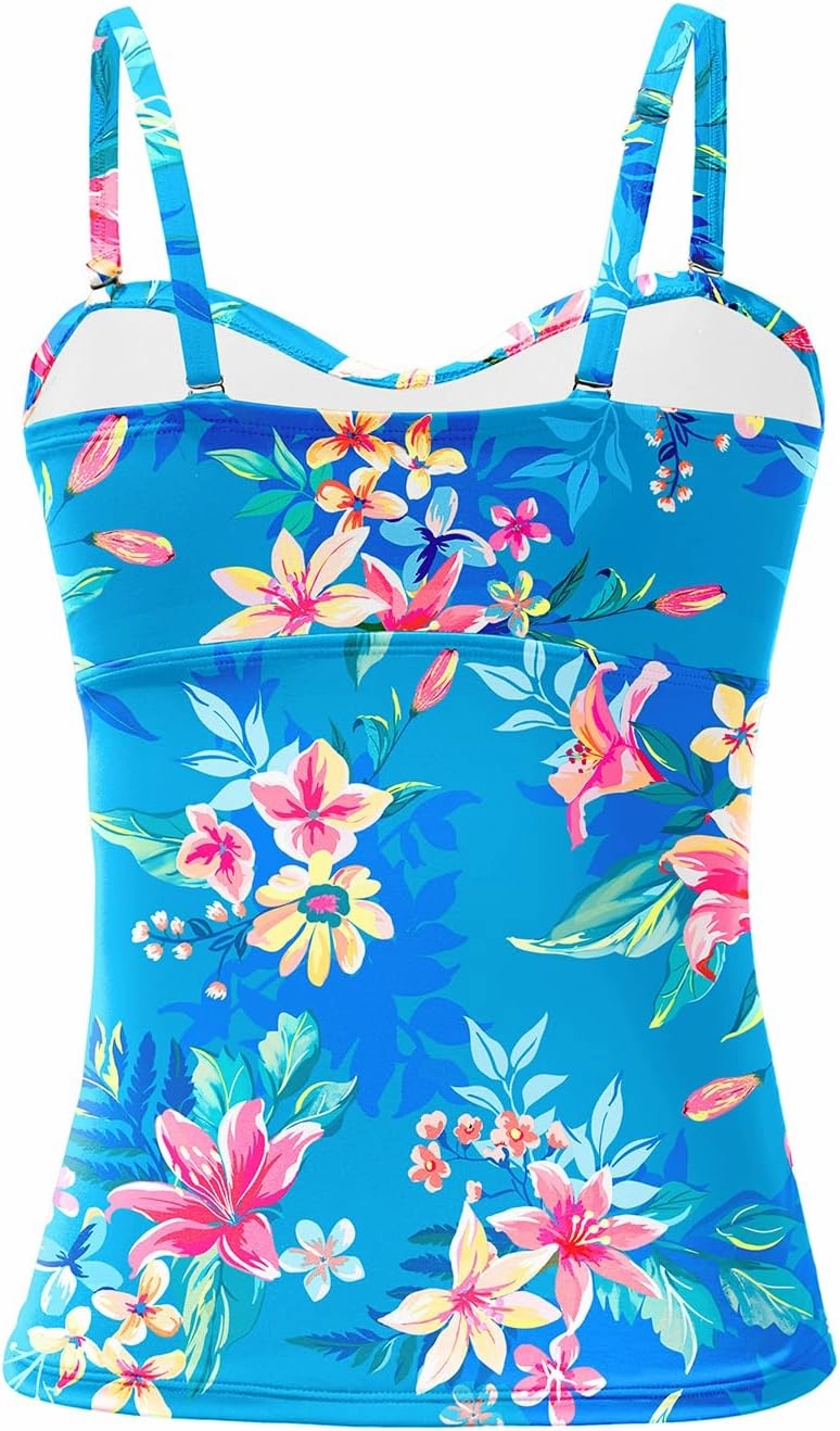 Holipick Tankini Top for Women Twist Front Bandeau Swimsuit Tummy Control Bathing Suit Top Only No Bottom