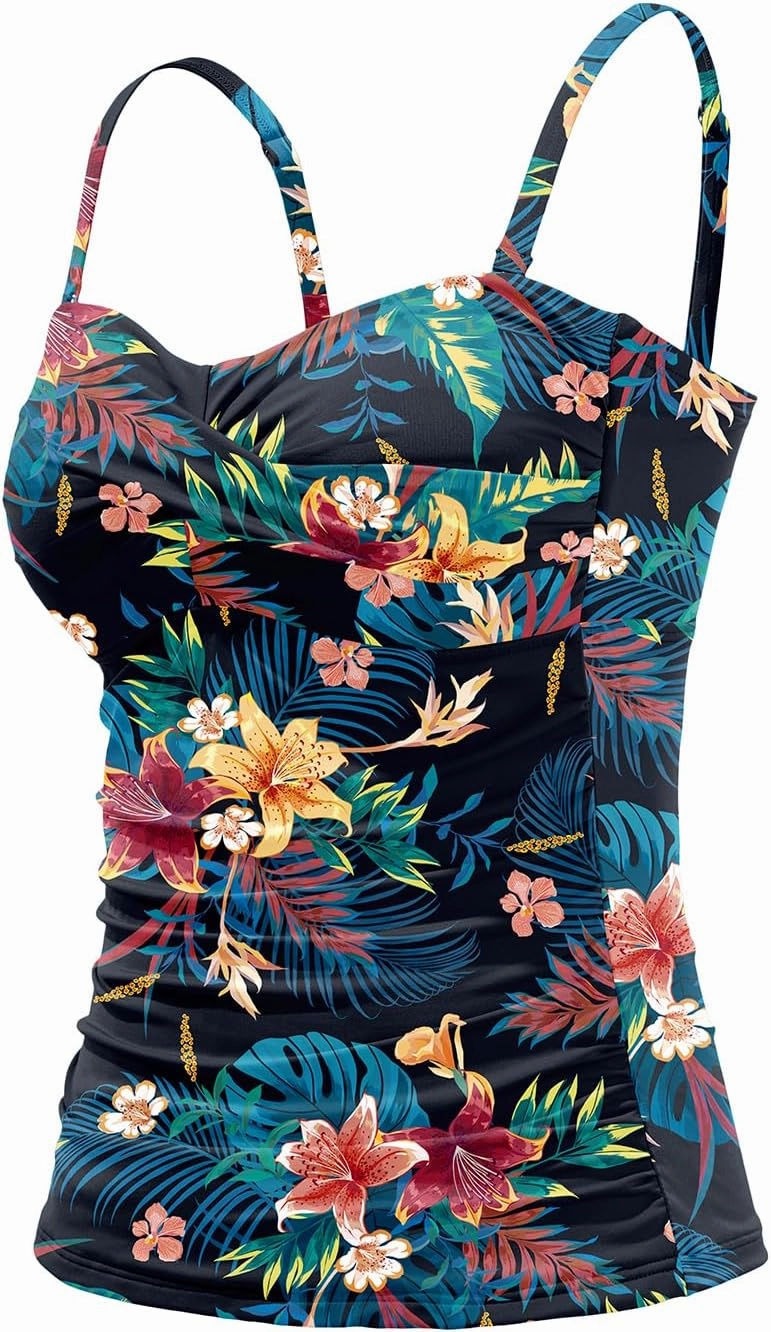 Holipick Tankini Top for Women Twist Front Bandeau Swimsuit Tummy Control Bathing Suit Top Only No Bottom