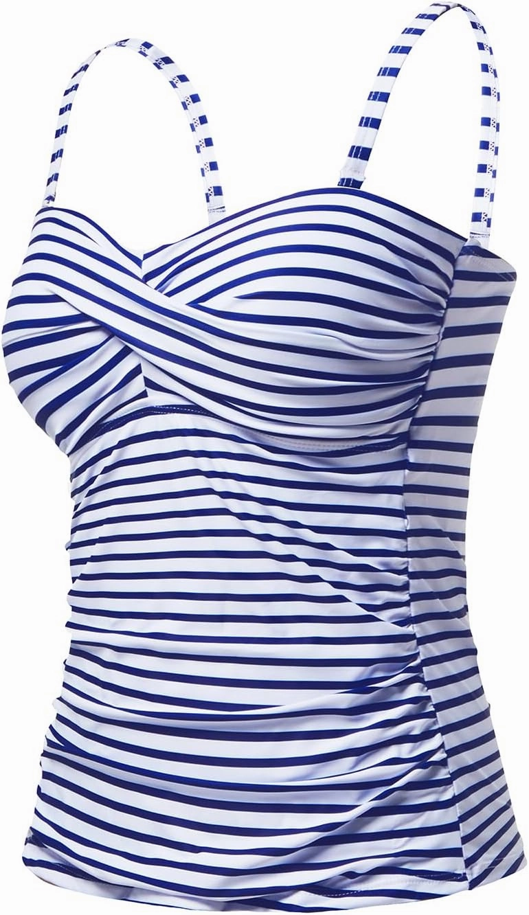 Holipick Tankini Top for Women Twist Front Bandeau Swimsuit Tummy Control Bathing Suit Top Only No Bottom