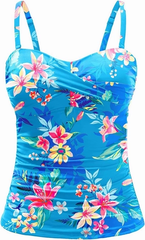 Holipick Tankini Top for Women Twist Front Bandeau Swimsuit Tummy Control Bathing Suit Top Only No Bottom