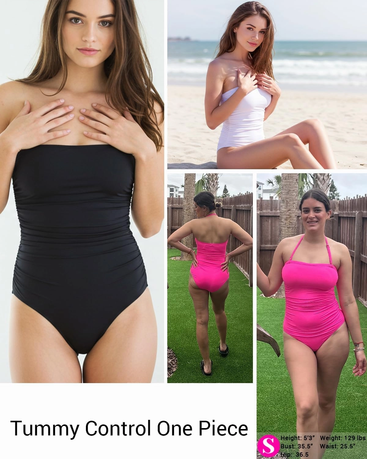 Holipick Women Tummy Control One Piece Swimsuits Strapless Bandeau Bathing Suits Slimming Halter Swimwear