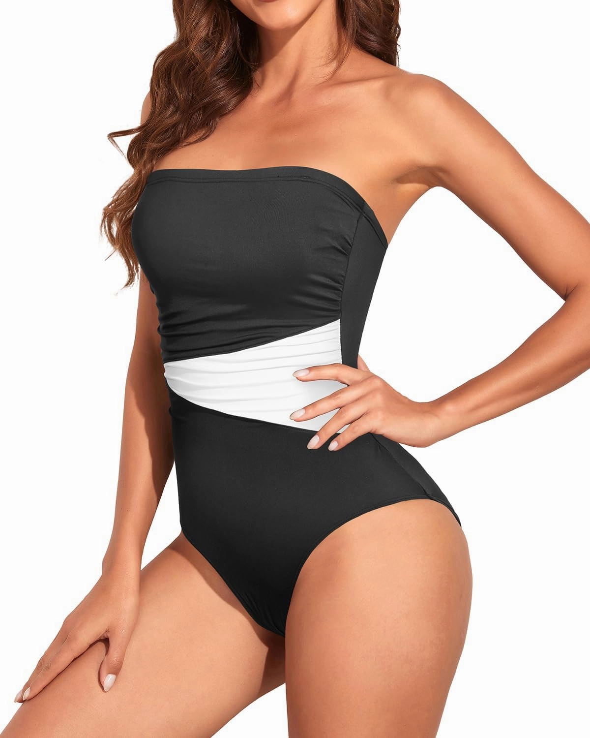 Holipick Women Tummy Control One Piece Swimsuits Strapless Bandeau Bathing Suits Slimming Halter Swimwear