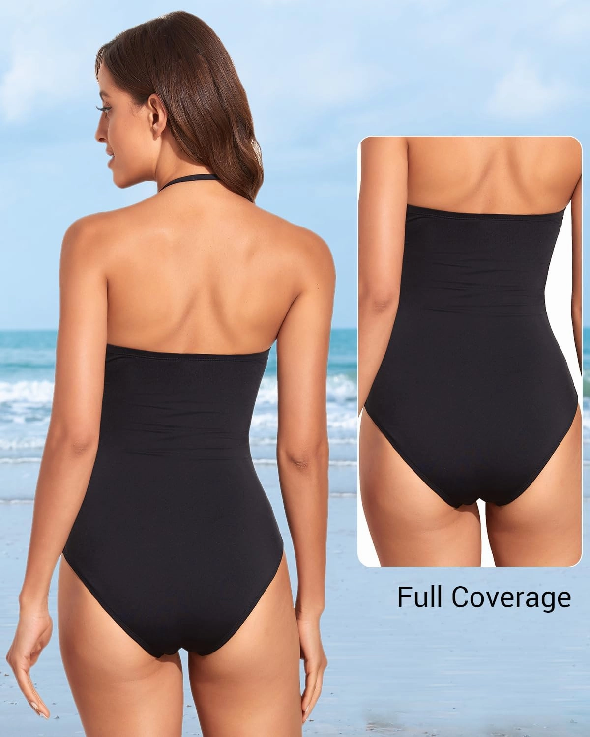 Holipick Women Tummy Control One Piece Swimsuits Strapless Bandeau Bathing Suits Slimming Halter Swimwear