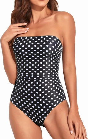 Holipick Women Tummy Control One Piece Swimsuits Strapless Bandeau Bathing Suits Slimming Halter Swimwear