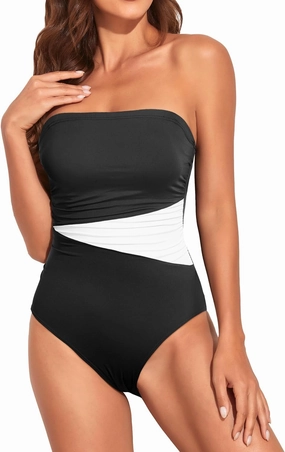 Holipick Women Tummy Control One Piece Swimsuits Strapless Bandeau Bathing Suits Slimming Halter Swimwear
