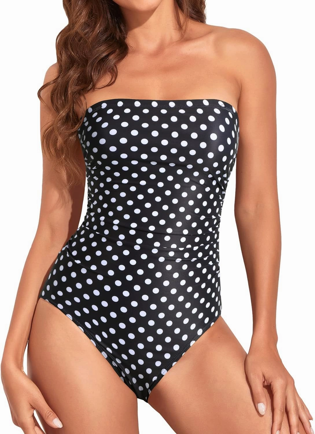 Holipick Women Tummy Control One Piece Swimsuits Strapless Bandeau Bathing Suits Slimming Halter Swimwear