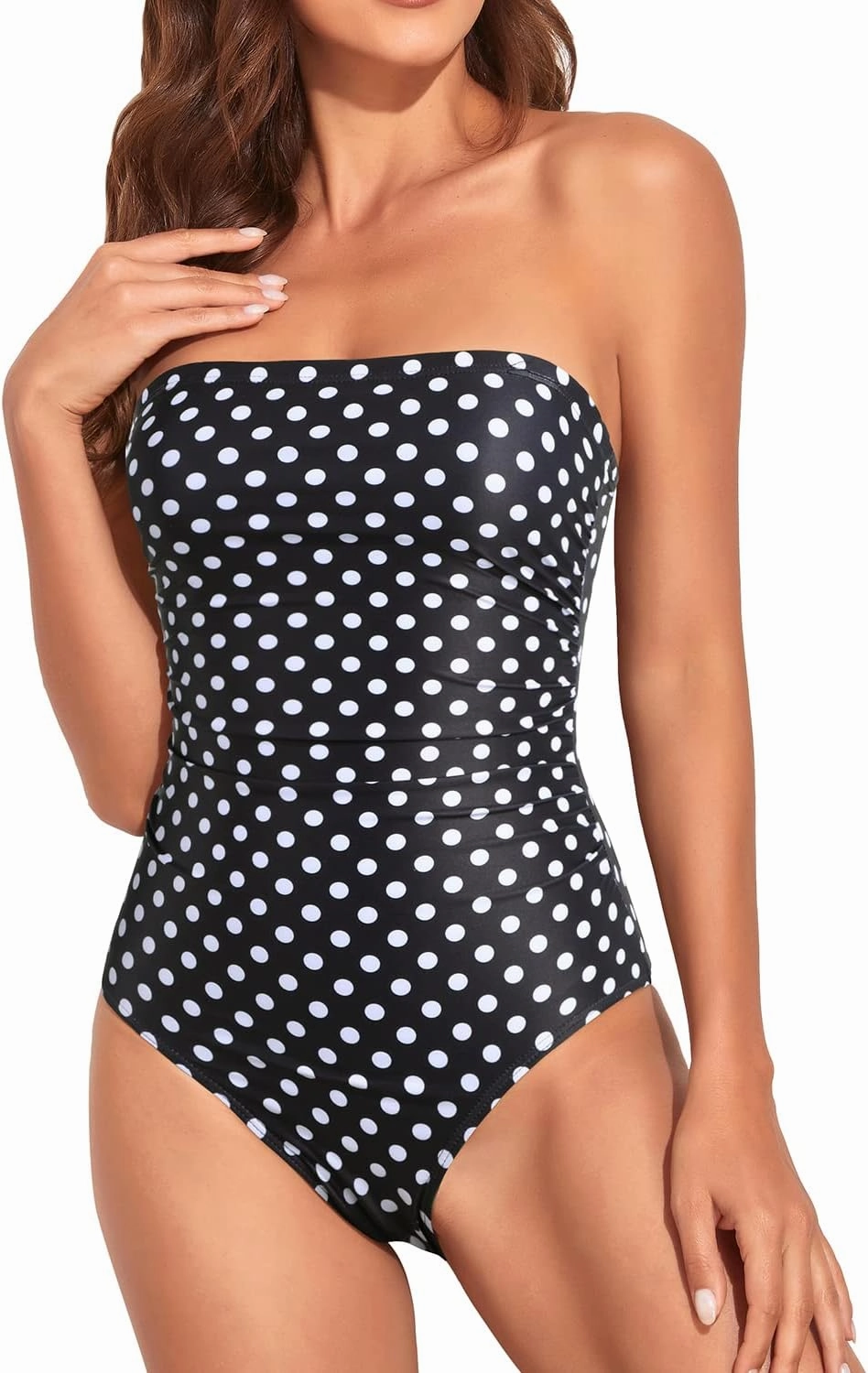 Holipick Women Tummy Control One Piece Swimsuits Strapless Bandeau Bathing Suits Slimming Halter Swimwear