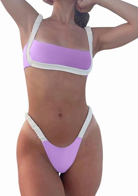 HYTENSUN Women's Bandeau Cheeky Bikini Colorblock Square Neck High Cut Swimsuits Two Pieces Bathing Suits
