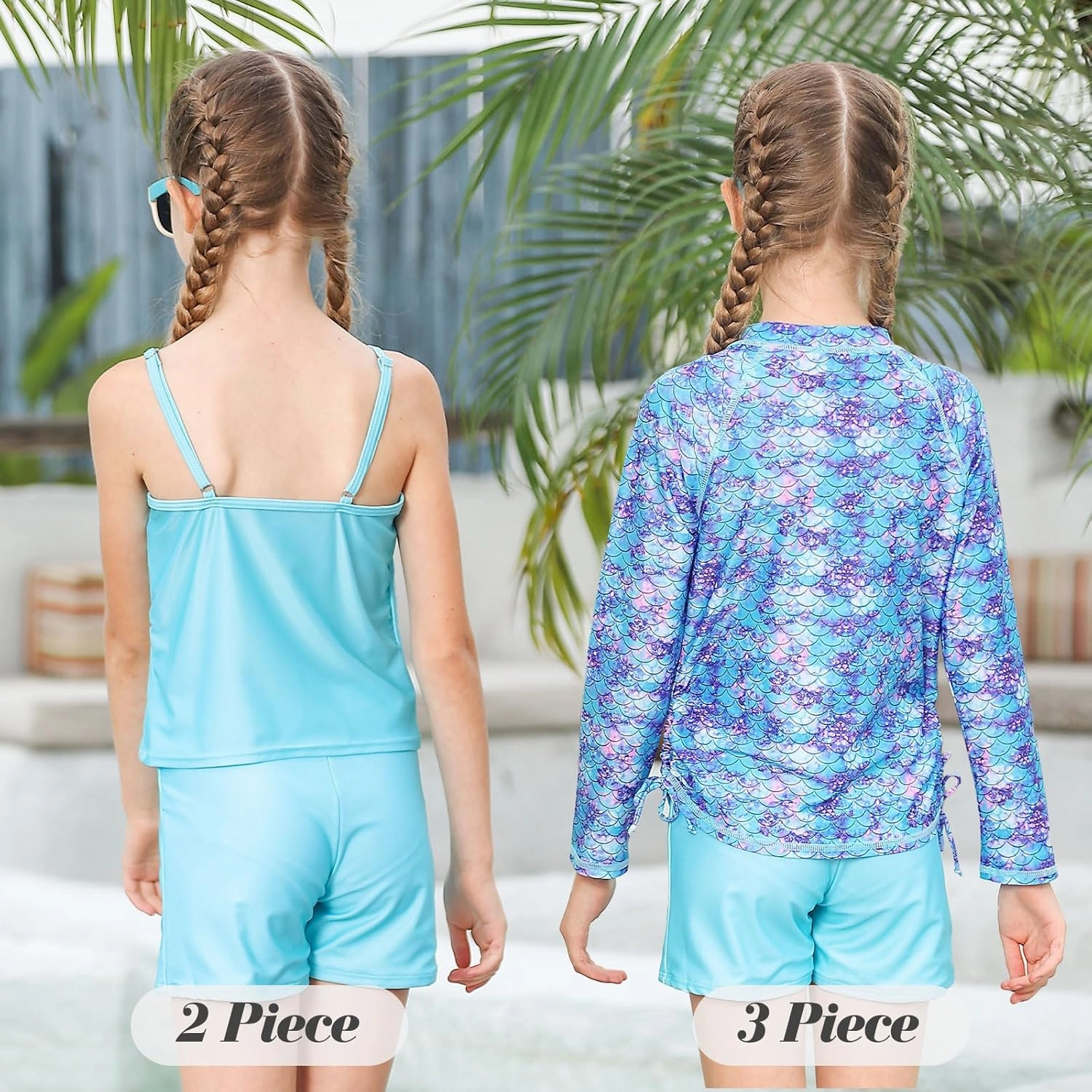 Idgreatim 5-12 Years Girls Swimsuits Long Sleeve Rash Guard Bathing Suit 3 Piece Tankini Sets