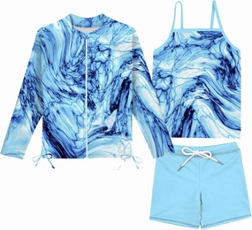Idgreatim 5-12 Years Girls Swimsuits Long Sleeve Rash Guard Bathing Suit 3 Piece Tankini Sets