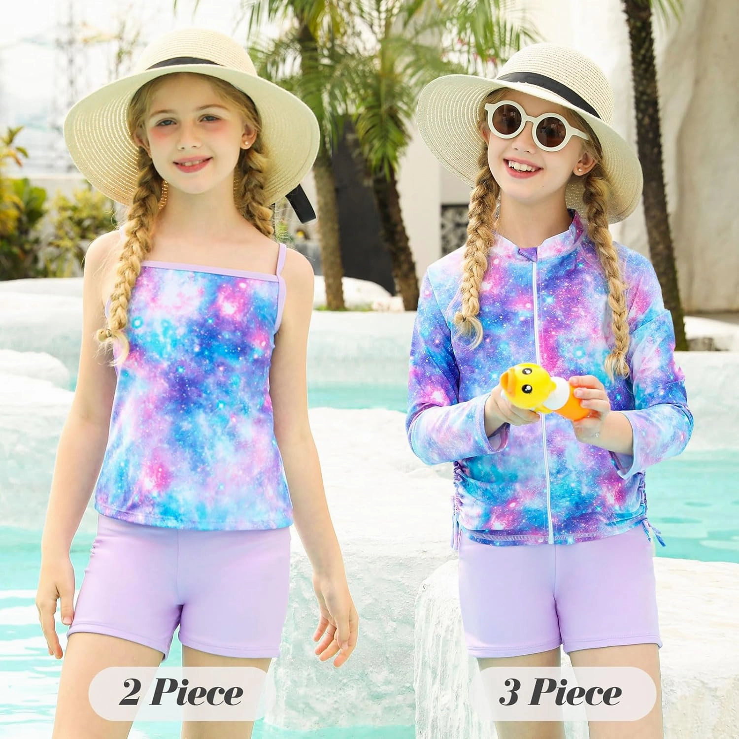 Idgreatim 5-12 Years Girls Swimsuits Long Sleeve Rash Guard Bathing Suit 3 Piece Tankini Sets