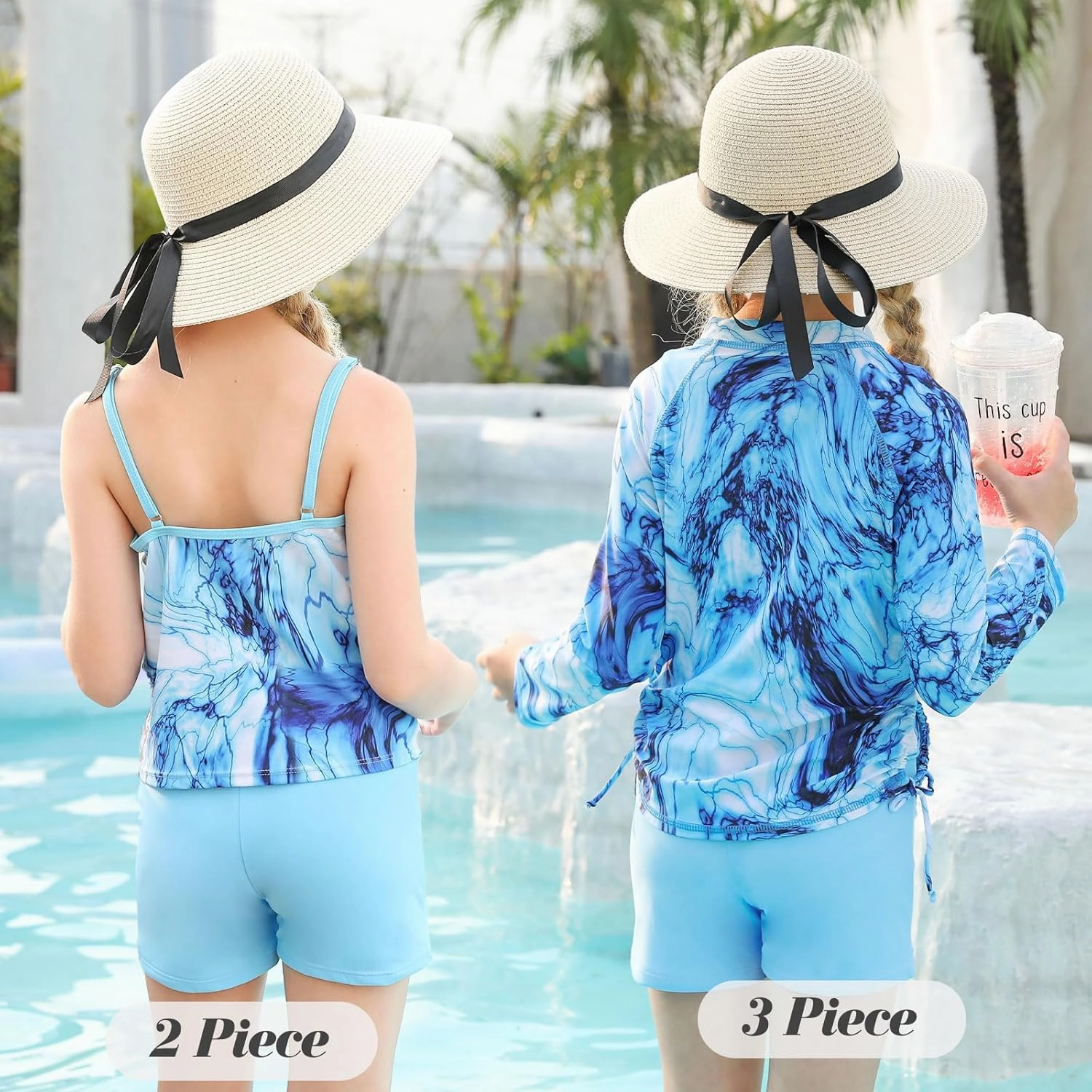 Idgreatim 5-12 Years Girls Swimsuits Long Sleeve Rash Guard Bathing Suit 3 Piece Tankini Sets