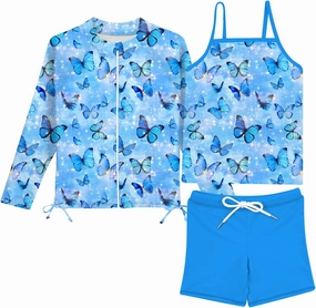 Idgreatim 5-12 Years Girls Swimsuits Long Sleeve Rash Guard Bathing Suit 3 Piece Tankini Sets