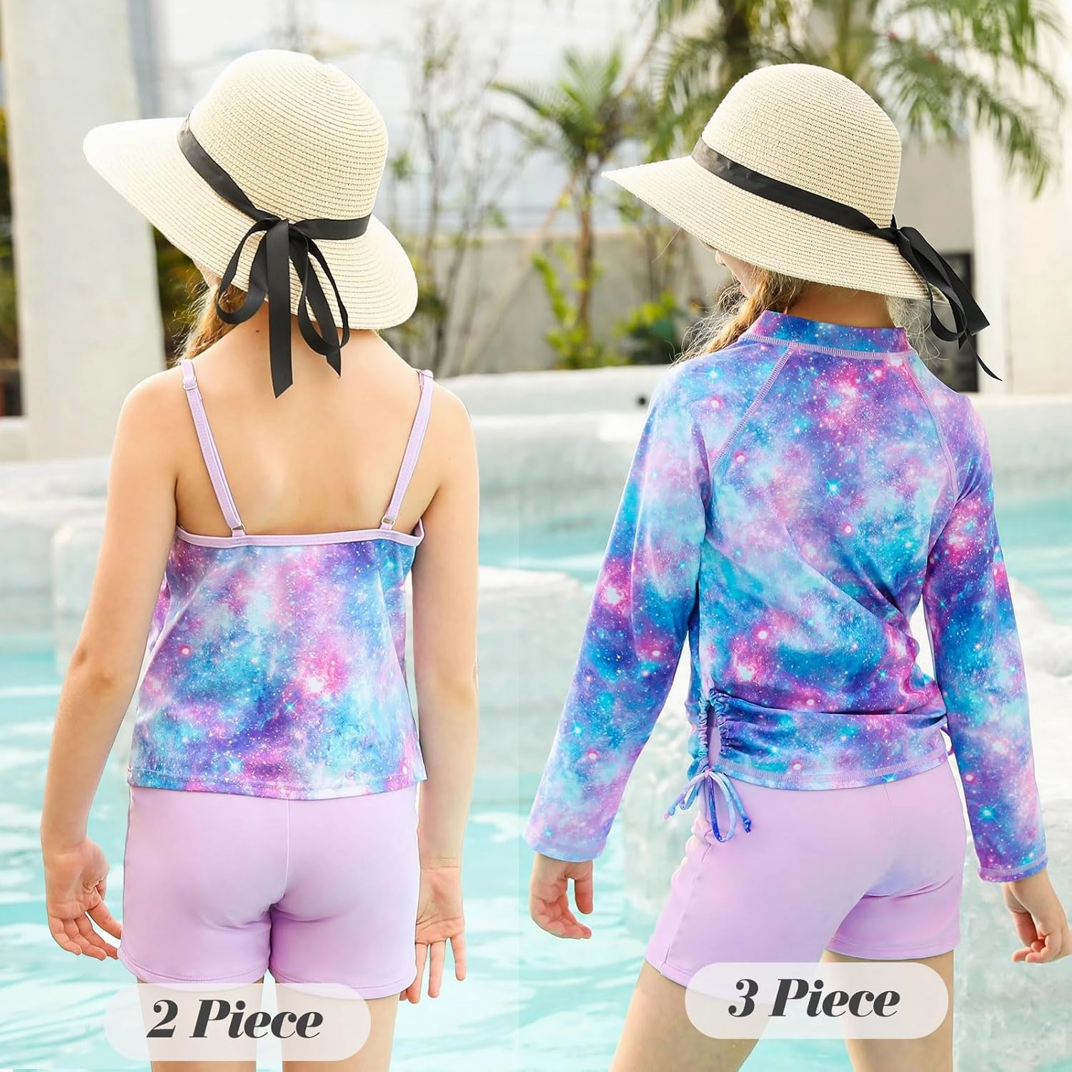 Idgreatim 5-12 Years Girls Swimsuits Long Sleeve Rash Guard Bathing Suit 3 Piece Tankini Sets