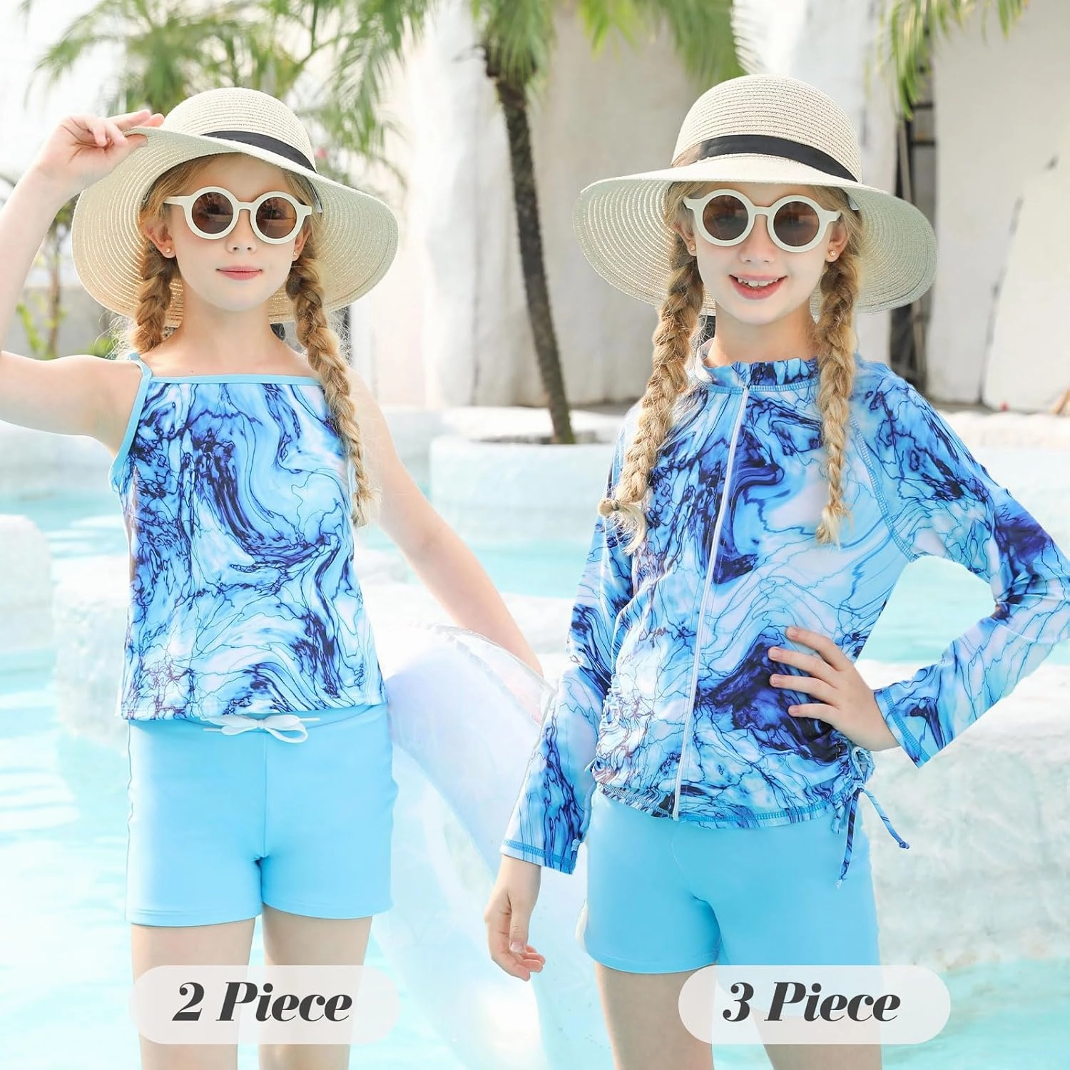 Idgreatim 5-12 Years Girls Swimsuits Long Sleeve Rash Guard Bathing Suit 3 Piece Tankini Sets