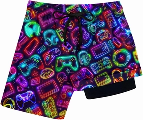 Idgreatim 5-16T Boys Swim Trunks with Compression Liner Summer Beach Quick Dry Swimsuit Bathing Suit