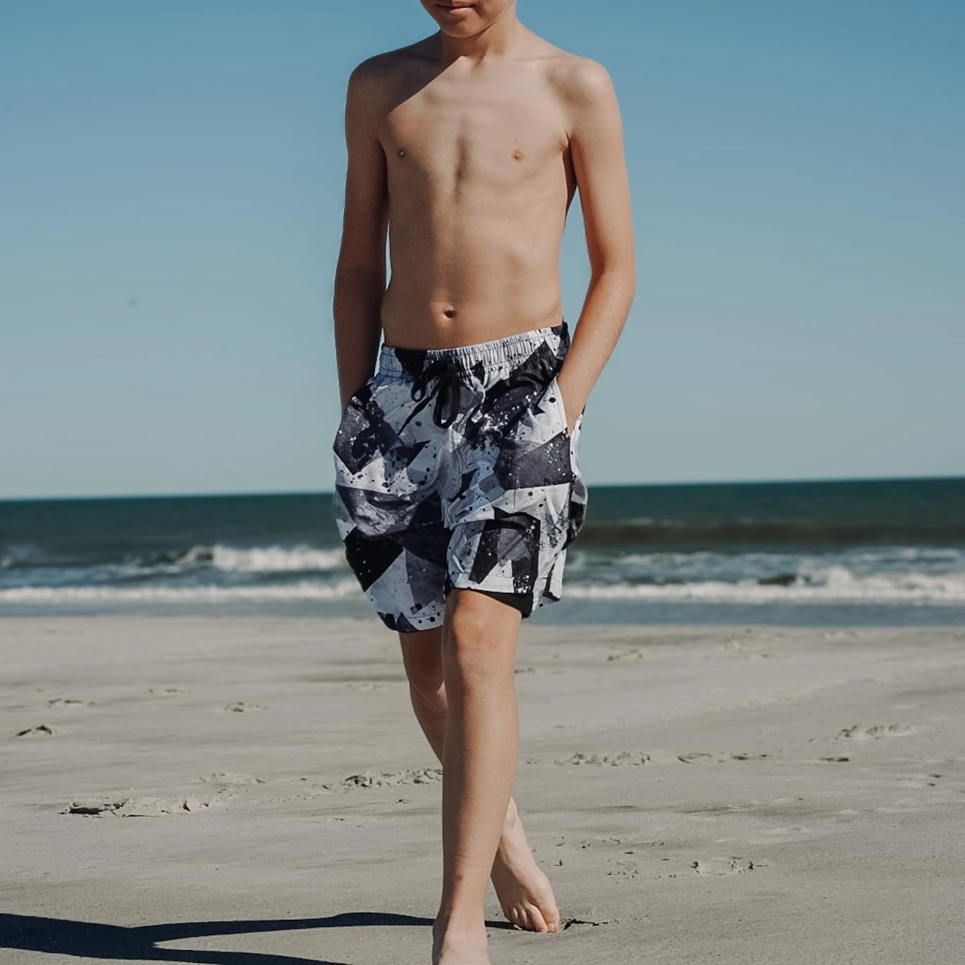 Idgreatim 5-16T Boys Swim Trunks with Compression Liner Summer Beach Quick Dry Swimsuit Bathing Suit