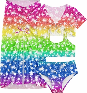 Idgreatim 7-14 Years Girls Swimsuit 4 Piece Tropical Bathing Suits Bikini Sets with Cover Up Skirt