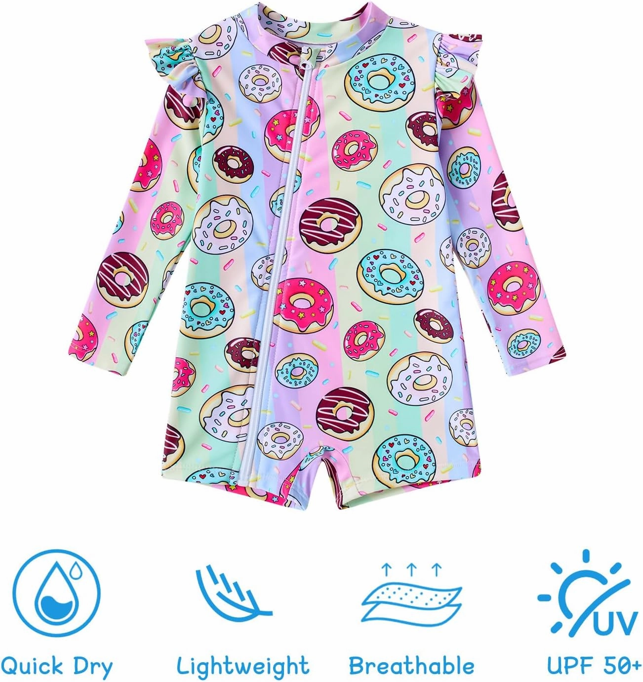 Idgreatim Baby Girls Swimsuit Toddler Kids Rash Guard Bathing Suit Infant One Piece Long Sleeve Zipper Swimwear 3-24 Months