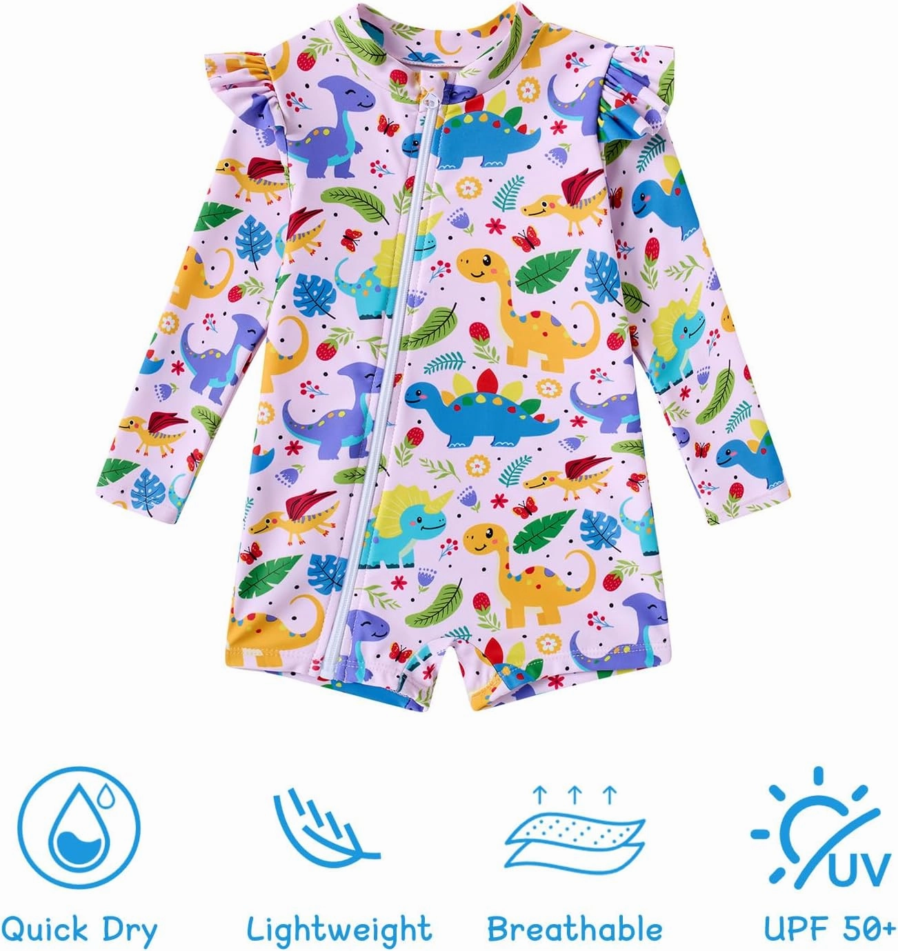Idgreatim Baby Girls Swimsuit Toddler Kids Rash Guard Bathing Suit Infant One Piece Long Sleeve Zipper Swimwear 3-24 Months