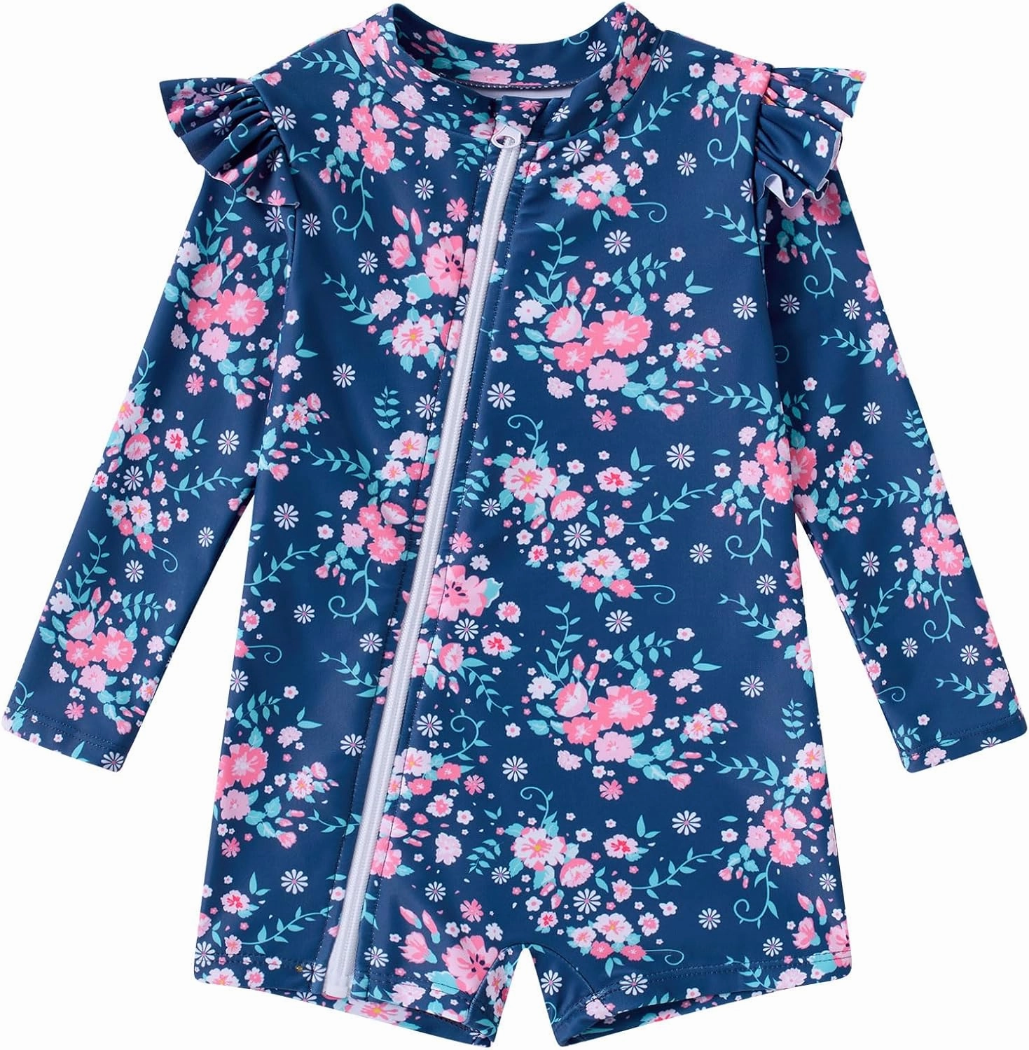 Idgreatim Baby Girls Swimsuit Toddler Kids Rash Guard Bathing Suit Infant One Piece Long Sleeve Zipper Swimwear 3-24 Months