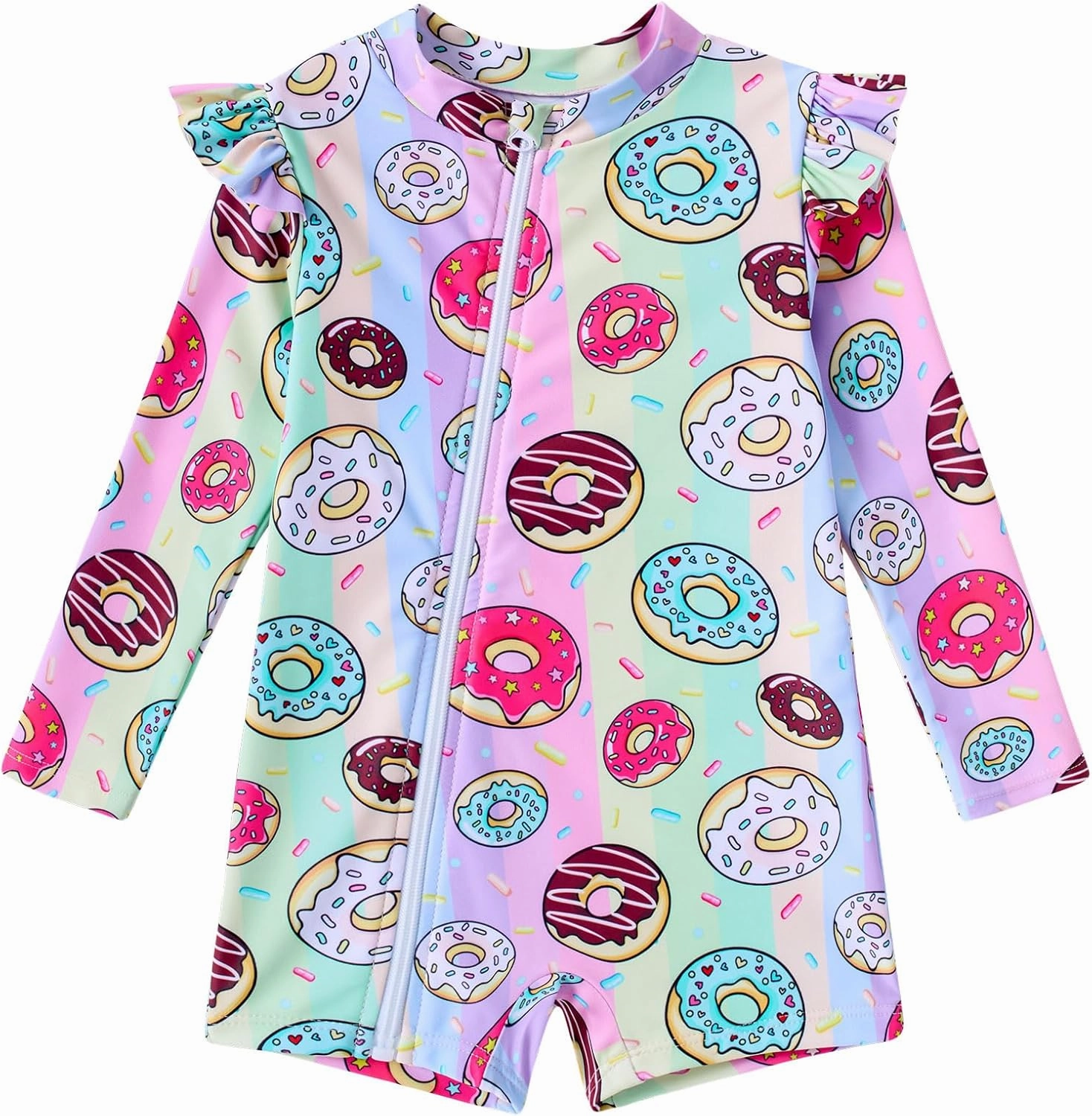 Idgreatim Baby Girls Swimsuit Toddler Kids Rash Guard Bathing Suit Infant One Piece Long Sleeve Zipper Swimwear 3-24 Months