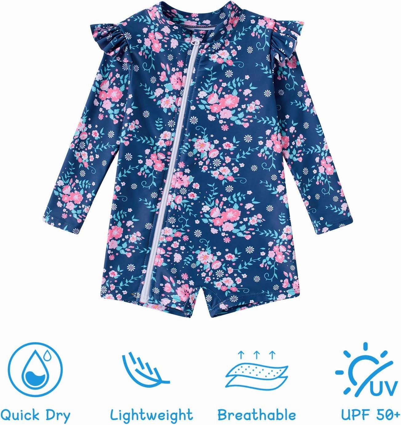 Idgreatim Baby Girls Swimsuit Toddler Kids Rash Guard Bathing Suit Infant One Piece Long Sleeve Zipper Swimwear 3-24 Months